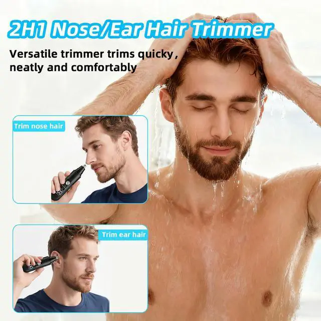Alt view image 2 of 7 - Ear & Nose Hair Trimmer, Professional Painless Eyebrow and Facial Hair Trimmer for Men and Women, C-Type Rechargeable, Waterproof Double Edged Blade (Carbon Black)