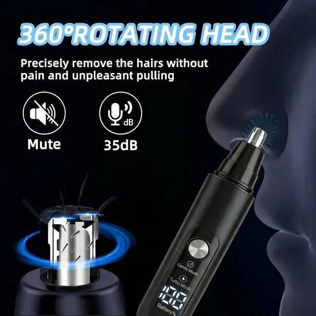 Alt view image 5 of 7 - Ear & Nose Hair Trimmer, Professional Painless Eyebrow and Facial Hair Trimmer for Men and Women, C-Type Rechargeable, Waterproof Double Edged Blade (Carbon Black)