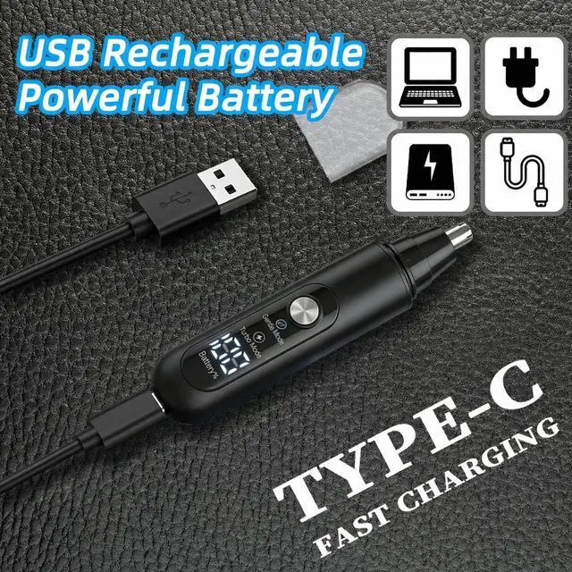 Alt view image 6 of 7 - Ear & Nose Hair Trimmer, Professional Painless Eyebrow and Facial Hair Trimmer for Men and Women, C-Type Rechargeable, Waterproof Double Edged Blade (Carbon Black)