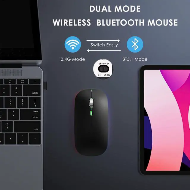 Alt view image 2 of 7 - Dual Mode Jiggler Mouse for Laptop&Phone-LED Mouse Rechargeable Computer Mice Mouse Mover Undetectable Random Movement with On/Off Button Keeps Computer Awake (Rubber Black)