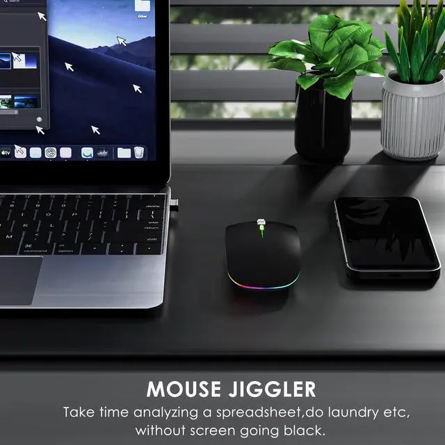 Alt view image 3 of 7 - Dual Mode Jiggler Mouse for Laptop&Phone-LED Mouse Rechargeable Computer Mice Mouse Mover Undetectable Random Movement with On/Off Button Keeps Computer Awake (Rubber Black)