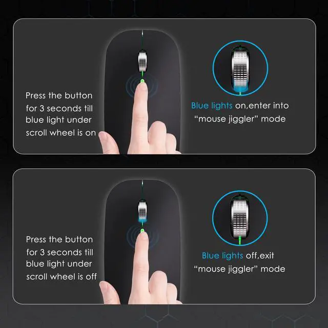 Alt view image 4 of 7 - Dual Mode Jiggler Mouse for Laptop&Phone-LED Mouse Rechargeable Computer Mice Mouse Mover Undetectable Random Movement with On/Off Button Keeps Computer Awake (Rubber Black)