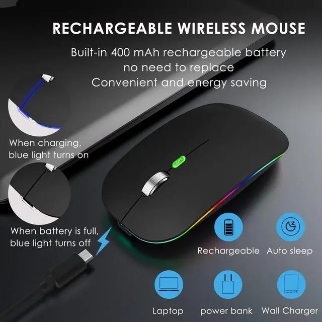 Alt view image 6 of 7 - Dual Mode Jiggler Mouse for Laptop&Phone-LED Mouse Rechargeable Computer Mice Mouse Mover Undetectable Random Movement with On/Off Button Keeps Computer Awake (Rubber Black)
