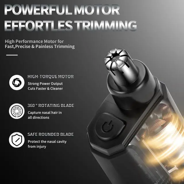 Alt view image 2 of 7 - Nose Hair Trimmer for Men and Women, USB-Rechargeable Electric Nose and Ear Hair Trimmer, Pain-Free, Waterproof and Portable, with Stainless Steel Blades, Black