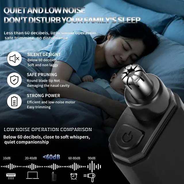 Alt view image 4 of 7 - Nose Hair Trimmer for Men and Women, USB-Rechargeable Electric Nose and Ear Hair Trimmer, Pain-Free, Waterproof and Portable, with Stainless Steel Blades, Black