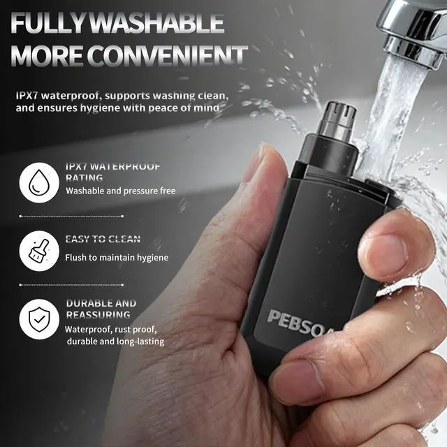 Alt view image 5 of 7 - Nose Hair Trimmer for Men and Women, USB-Rechargeable Electric Nose and Ear Hair Trimmer, Pain-Free, Waterproof and Portable, with Stainless Steel Blades, Black