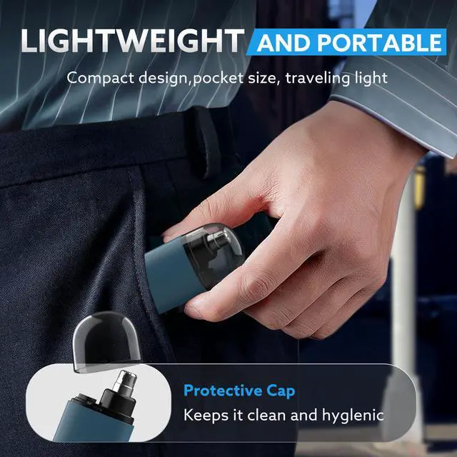 Alt view image 3 of 7 - Nose Hair Trimmer for Men,Portable Painless Ear and Nose Hair Trimmer USB Rechargeable,Nose Trimmer Women with 9000 RPM,360° Rotating Waterproof Dual Edge Blades(Blue)