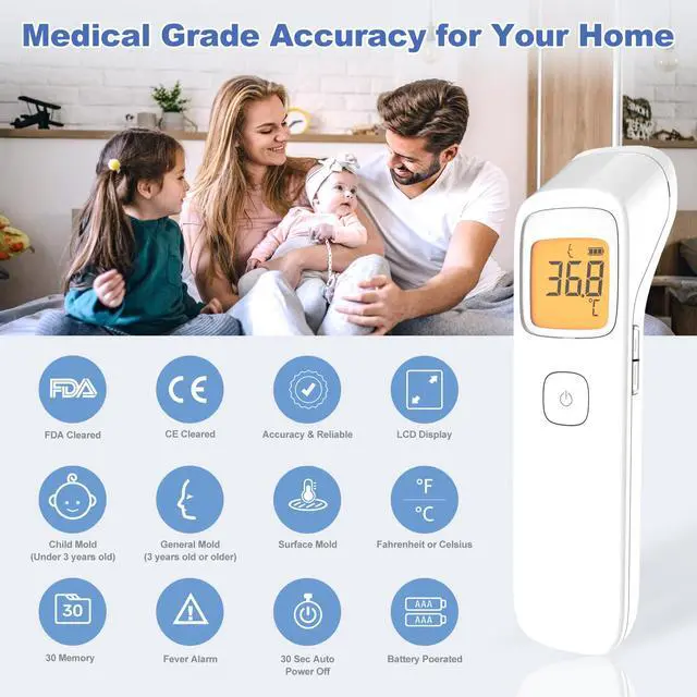 Alt view image 2 of 7 - Infrared Non Contact Forehead Thermometer, Made in Taiwan, No Touch Digital Thermometer for Adult, Baby and Children