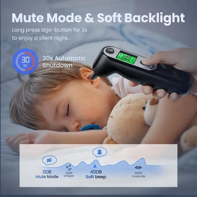 Alt view image 5 of 7 - Ear Thermometer, Digital Ear Thermometer for Kids and Adults, High Accuracy Baby Thermometer with 1s Result, 3-Color Dispaly, 30 Memory Recall, with 21 Disposable Probe Covers (Dark Black)