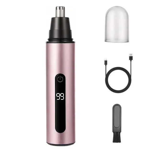 Main image of Nose Hair Trimmer for Men and Women,USB Rechargeable Eyebrow & Facial Hair Remover with LED Display,Aluminum Alloy Shell with IPX7 Waterproof,Dual Edge Blades for Easy Cleaning (Pink Gold)