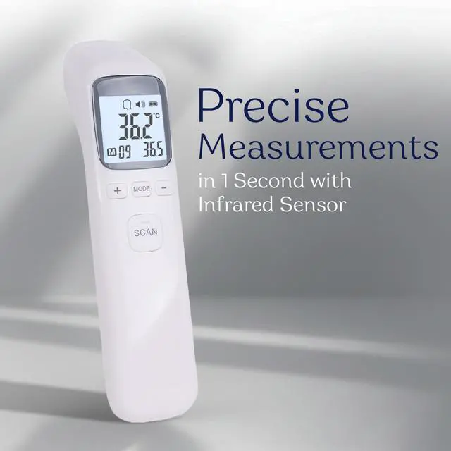 Alt view image 2 of 7 - Forehead Infrared Thermometer, 1-Second Reading, Fever Alarm, No-Touch Measurement, 32-Set Memory Recall, 3 Color-Coded Indicators, Thermometer for Adults, Kids & Infants, °F/°C