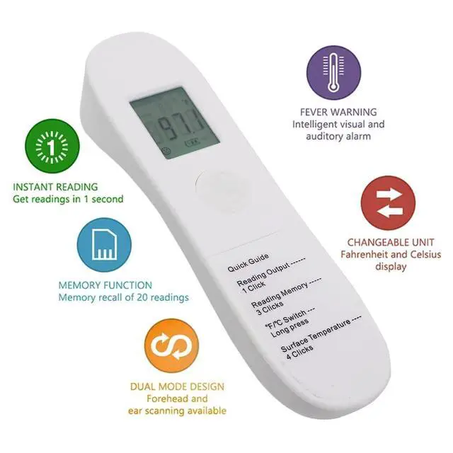 Alt view image 4 of 7 - No-Touch Forehead Thermometer, LCD Digital Infrared Thermometer for Adults Ultra-Sensitive Sensors, Large LED Digits, Quiet Vibration Feedback, Non Contact
