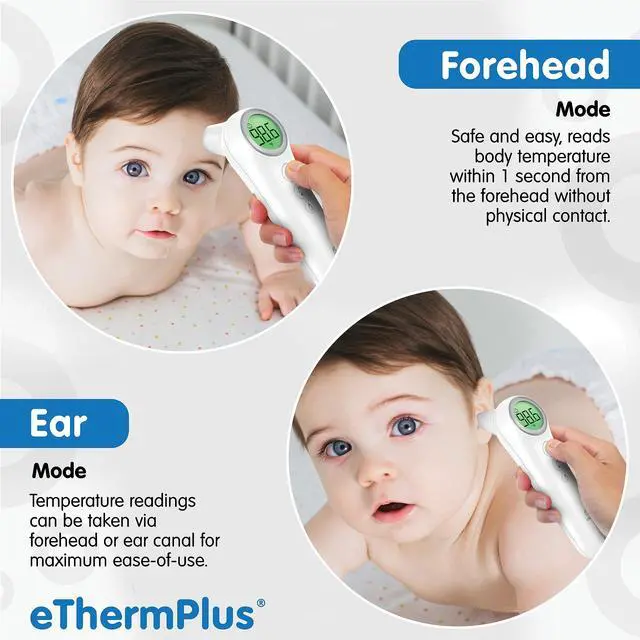 Alt view image 2 of 7 - eTherm Plus Non-Contact Infrared Forehead Thermometer for All The Family; Babies to Adults Accurate & Fast Readings in 1 Second. Large LCD Display