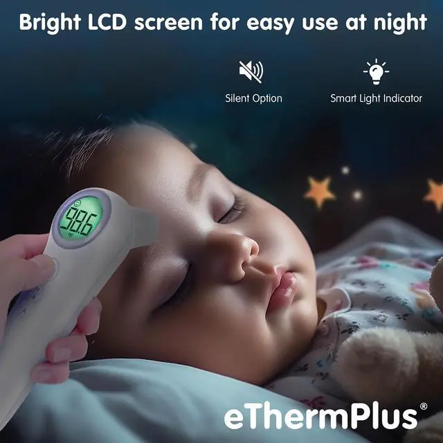 Alt view image 4 of 7 - eTherm Plus Non-Contact Infrared Forehead Thermometer for All The Family; Babies to Adults Accurate & Fast Readings in 1 Second. Large LCD Display