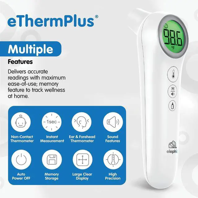 Alt view image 5 of 7 - eTherm Plus Non-Contact Infrared Forehead Thermometer for All The Family; Babies to Adults Accurate & Fast Readings in 1 Second. Large LCD Display