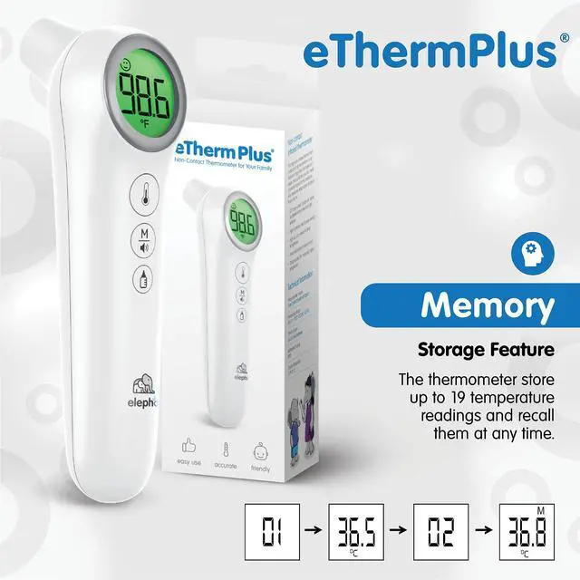 Alt view image 6 of 7 - eTherm Plus Non-Contact Infrared Forehead Thermometer for All The Family; Babies to Adults Accurate & Fast Readings in 1 Second. Large LCD Display