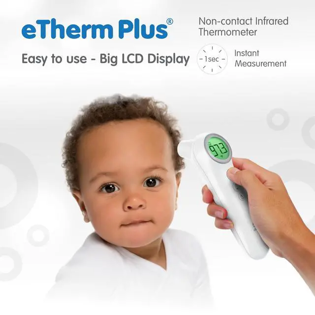 Alt view image 7 of 7 - eTherm Plus Non-Contact Infrared Forehead Thermometer for All The Family; Babies to Adults Accurate & Fast Readings in 1 Second. Large LCD Display