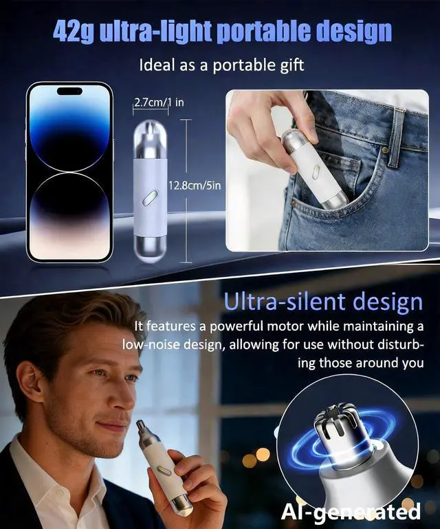 Alt view image 3 of 7 - Nose Hair Trimmer for Men & Women, 2 in 1 Electric Nose and Ear Hair Trimmers Ear & Eyebrow Grooming Kit Face Clipper with Powerful Motor and Dual-Edge Blades Waterproof, Portable Travel Size (White)