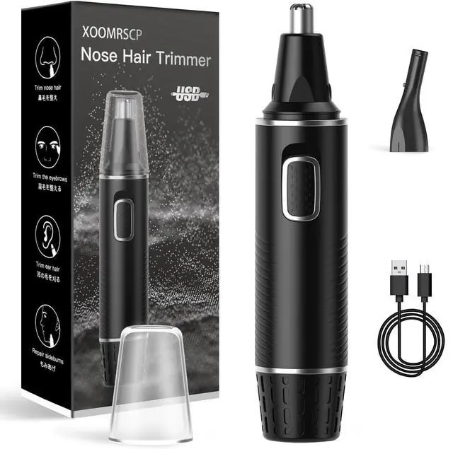 Main image of Professional Rechargeable Nose Hair Trimmer for Men 2-in-1 Painless Ear & Nose Trimmer with IPX7 Waterproof Dual-Edge Blades, Also for Eyebrow & Facial Hair (Black Silver)