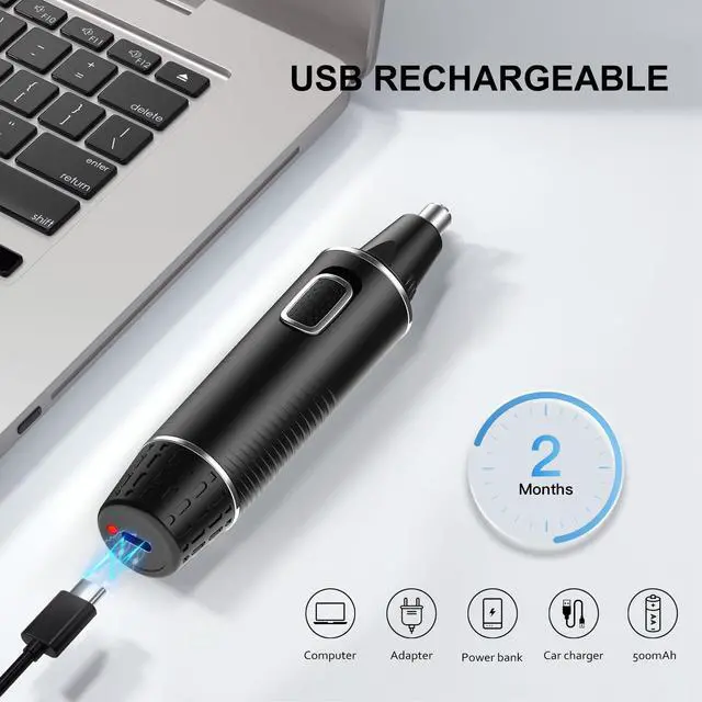 Alt view image 4 of 7 - Professional Rechargeable Nose Hair Trimmer for Men 2-in-1 Painless Ear & Nose Trimmer with IPX7 Waterproof Dual-Edge Blades, Also for Eyebrow & Facial Hair (Black Silver)