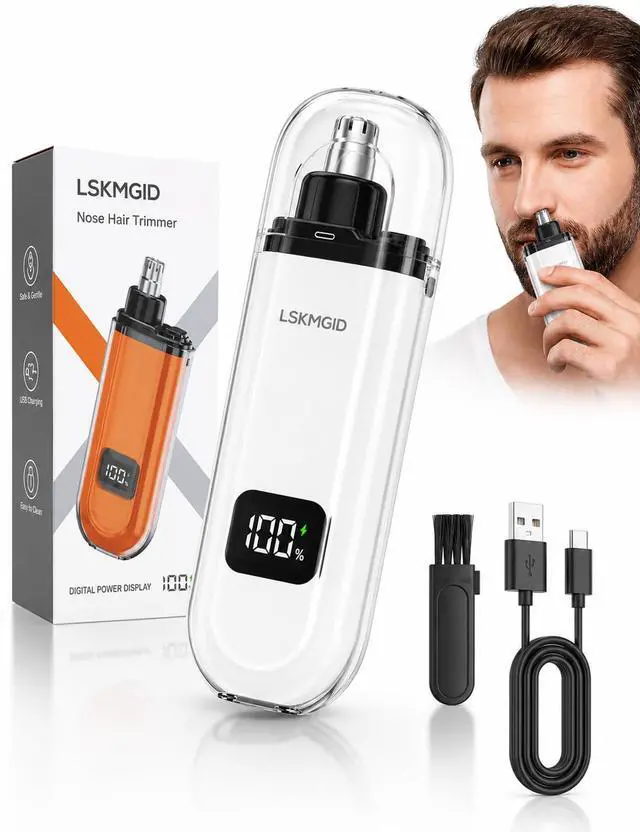 Main image of Nose Trimmer for Men Women Electric Nose Ear Hair Waterproof Rechargeable Clippers Female USB LED Power Display Dual-Edge Blades High-Speed Motor Gentle Grooming for Travel White