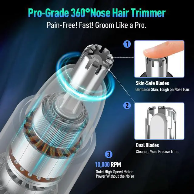 Alt view image 2 of 7 - Ear and Nose Hair Trimmer with LED Display for Men Women, Painless USB Rechargeable Eyebrow & Facial & Nose Hair Trimmer Clipper, 10000 RPM Precision Tool Professional IPX7 Waterproof Dual Edge Blades