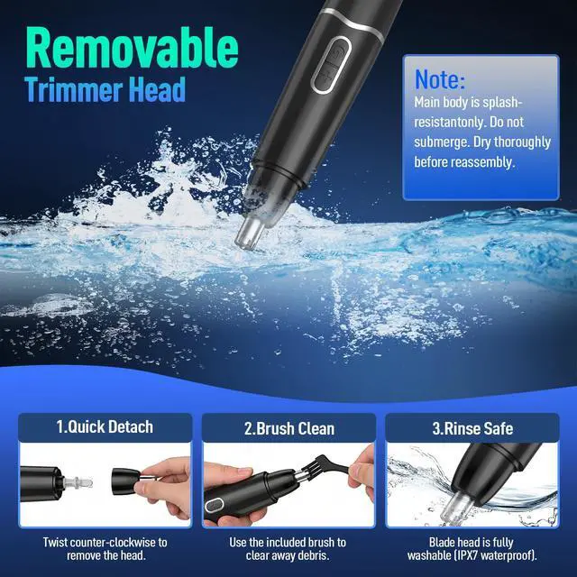 Alt view image 4 of 7 - Ear and Nose Hair Trimmer with LED Display for Men Women, Painless USB Rechargeable Eyebrow & Facial & Nose Hair Trimmer Clipper, 10000 RPM Precision Tool Professional IPX7 Waterproof Dual Edge Blades