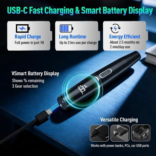 Alt view image 5 of 7 - Ear and Nose Hair Trimmer with LED Display for Men Women, Painless USB Rechargeable Eyebrow & Facial & Nose Hair Trimmer Clipper, 10000 RPM Precision Tool Professional IPX7 Waterproof Dual Edge Blades