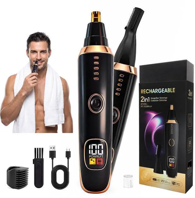 Main image of LED Display Ear and Nose Hair Trimmer Clipper for Women Men,2026 Rechargeable 2 in 1 Painless Eyebrow & Facial Hair Trimmer with Powerful Motor and Dual-Edge Blades Easy Cleansing