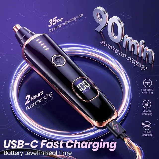 Alt view image 2 of 7 - LED Display Ear and Nose Hair Trimmer Clipper for Women Men,2026 Rechargeable 2 in 1 Painless Eyebrow & Facial Hair Trimmer with Powerful Motor and Dual-Edge Blades Easy Cleansing