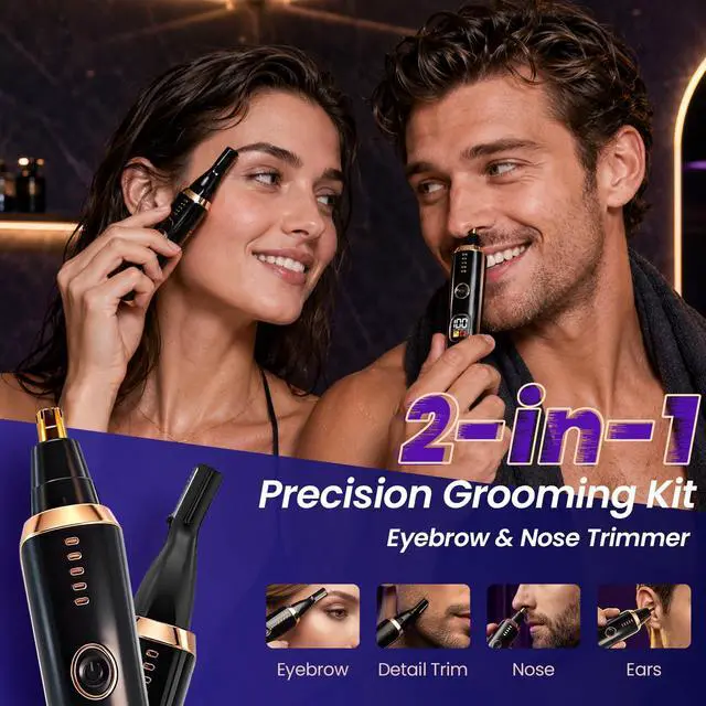 Alt view image 7 of 7 - LED Display Ear and Nose Hair Trimmer Clipper for Women Men,2026 Rechargeable 2 in 1 Painless Eyebrow & Facial Hair Trimmer with Powerful Motor and Dual-Edge Blades Easy Cleansing