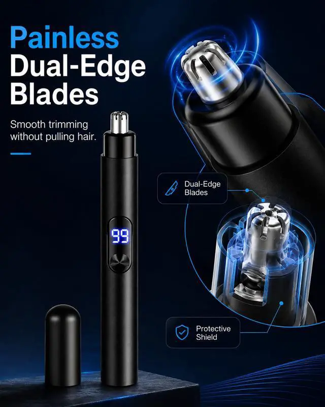Alt view image 4 of 7 - Nose and Ear Trimmer for Men,Nose Hair Trimmer,Type-C Rechargeable Nose Trimmer Grooming Clipper with Led Power Display,Portable Nose Trimmer Grooming Kit