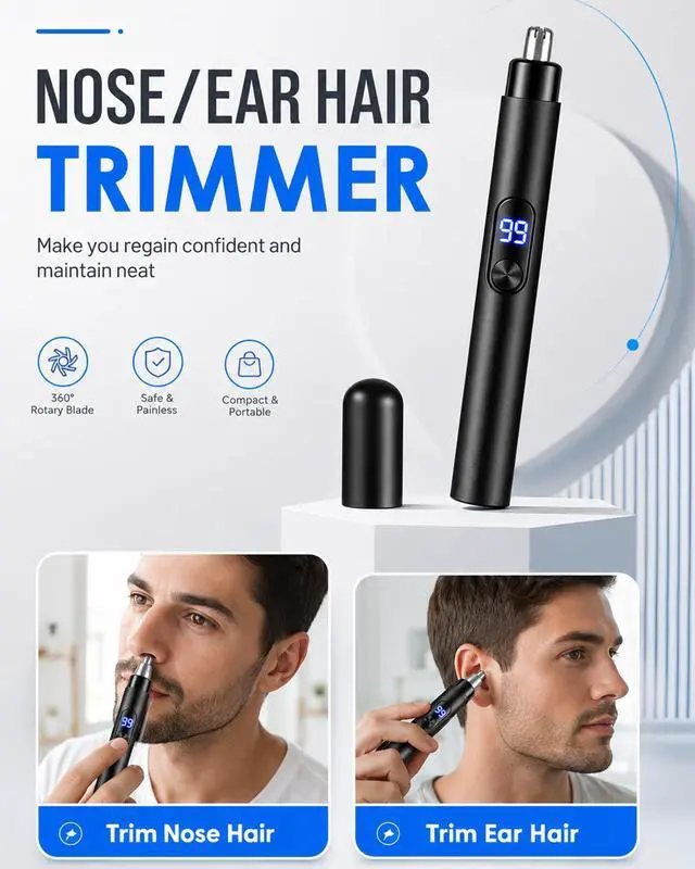 Alt view image 7 of 7 - Nose and Ear Trimmer for Men,Nose Hair Trimmer,Type-C Rechargeable Nose Trimmer Grooming Clipper with Led Power Display,Portable Nose Trimmer Grooming Kit