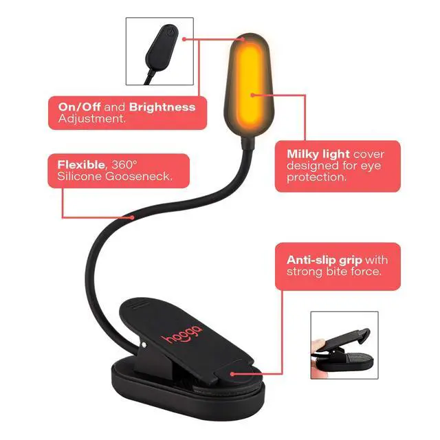 Alt view image 2 of 7 - Amber Book Light, Rechargeable Clip-On Blue Light Blocking LED Reading Light, 1600K Warm Eye Care for Bed, Students, Kids, Travel, Nursing, Studying