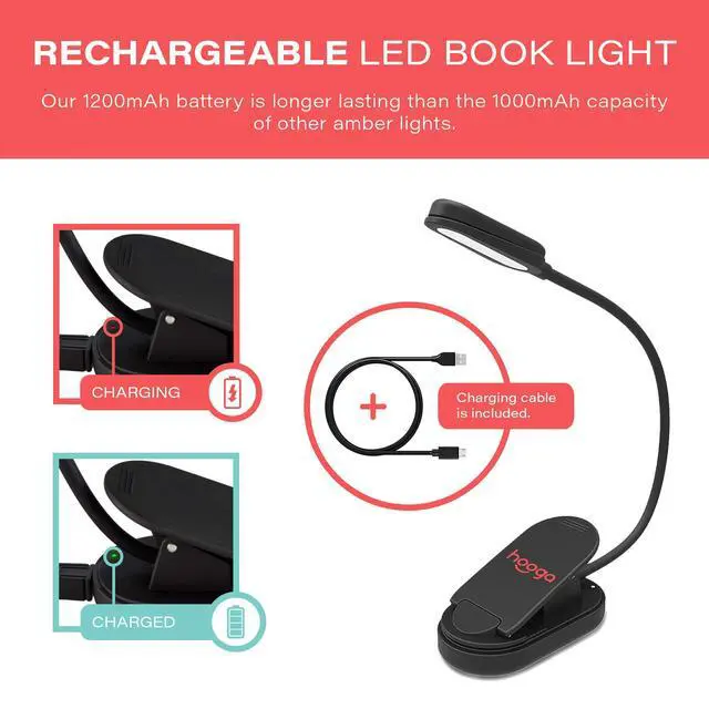 Alt view image 4 of 7 - Amber Book Light, Rechargeable Clip-On Blue Light Blocking LED Reading Light, 1600K Warm Eye Care for Bed, Students, Kids, Travel, Nursing, Studying