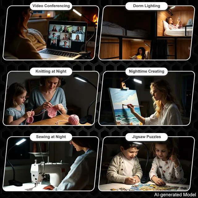 Alt view image 6 of 7 - Clip on Light, Desk Lamp with Clamp, LED Reading Light with 3500mAh Rechargeable Battery, 3 Color Modes, 10 Brightness Levels, Adjustable Neck, Cordless Clip on Lamp for Bed, Home Office, Craft(Black)