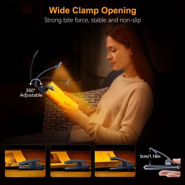 Alt view image 7 of 7 - 19 LED Rechargeable Book Light for Reading in Bed with Memory Function- Eye Caring 3 Color Temperatures,Stepless Dimming Brightness,90 Hrs Runtime Clip on Light for Book Lovers-Pacific Blue