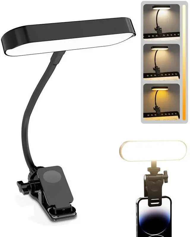 Main image of 2-in-1 LED Clip-On Book & Desk Lamp, Flexible Gooseneck, 3 Color Modes & Dimmable, Rechargeable Reading Light & Video Conference Light for Bed, Desk, Laptop, Study