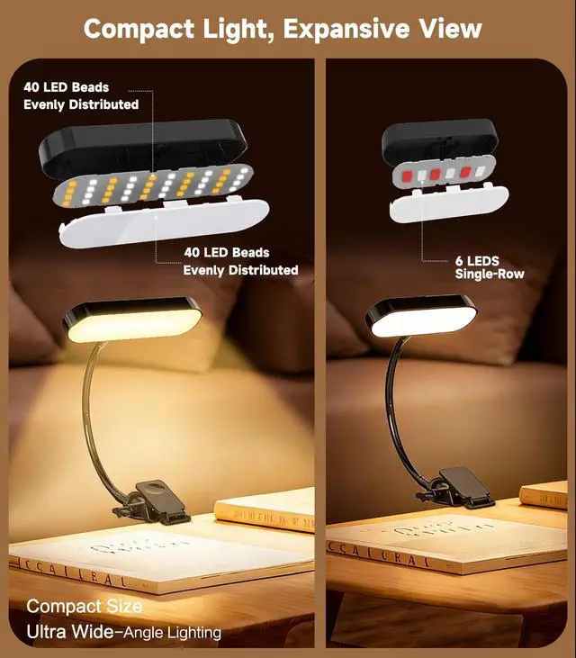 Alt view image 3 of 7 - 2-in-1 LED Clip-On Book & Desk Lamp, Flexible Gooseneck, 3 Color Modes & Dimmable, Rechargeable Reading Light & Video Conference Light for Bed, Desk, Laptop, Study