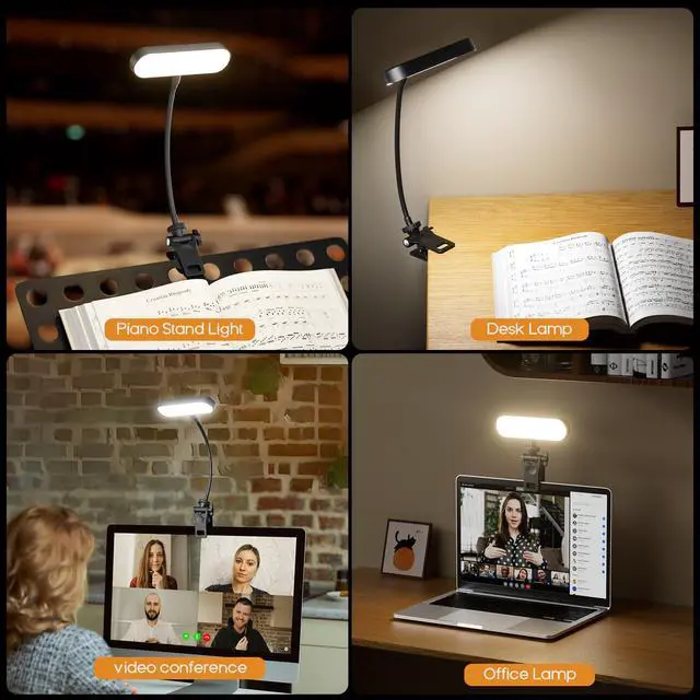 Alt view image 6 of 7 - 2-in-1 LED Clip-On Book & Desk Lamp, Flexible Gooseneck, 3 Color Modes & Dimmable, Rechargeable Reading Light & Video Conference Light for Bed, Desk, Laptop, Study