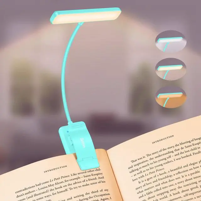 Main image of 19 LED Rechargeable Book Light for Reading in Bed with Memory Function- Eye Caring 3 Color Temperatures,Stepless Dimming Brightness,90 Hrs Runtime Clip on Light for Book Lovers-Blue