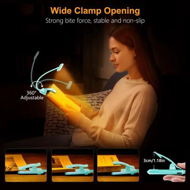 Alt view image 7 of 7 - 19 LED Rechargeable Book Light for Reading in Bed with Memory Function- Eye Caring 3 Color Temperatures,Stepless Dimming Brightness,90 Hrs Runtime Clip on Light for Book Lovers-Blue
