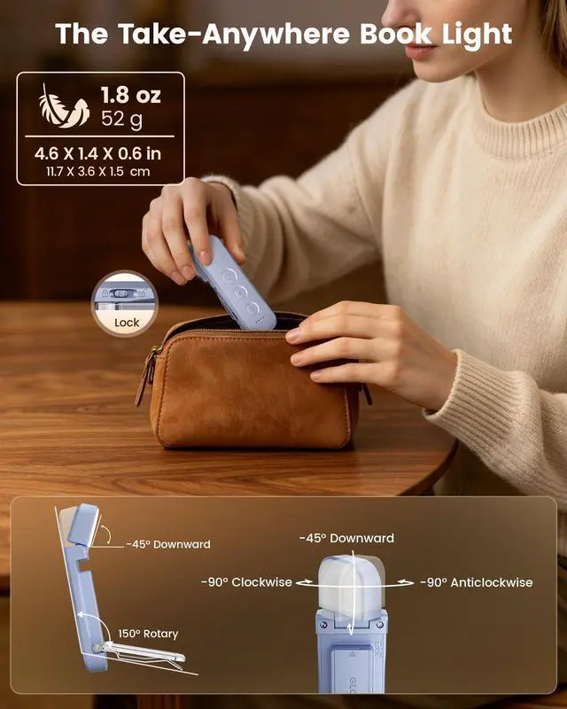 Alt view image 6 of 6 - 12 LED Book Light, Reading Lights for Books in Bed with 5 Colors & 5 Brightness, Portable Clip on Reading Light, USB-C Rechargeable for 200H with Travel Lock, Perfect Gifts for Book Lovers