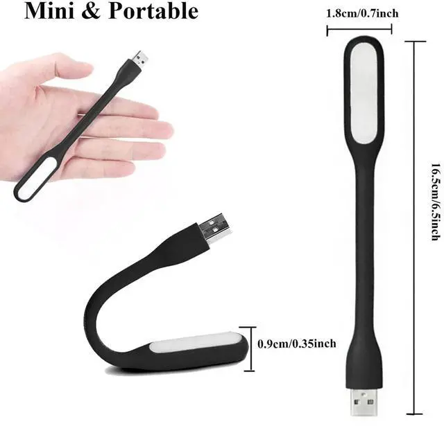 Alt view image 4 of 6 - Mini Flexible Light, Portable USB Led Reading Night Lamp for PC Laptop Computer Notebook Power Bank - 2 Pack (Black)