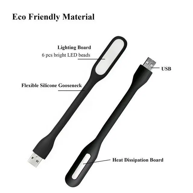 Alt view image 3 of 6 - Mini Flexible Light, Portable USB Led Reading Night Lamp for PC Laptop Computer Notebook Power Bank - 2 Pack (Black)