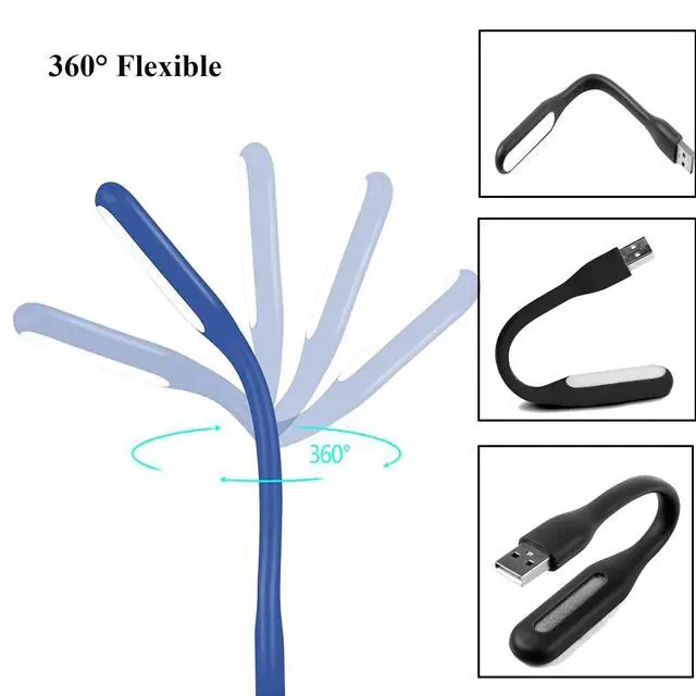 Alt view image 5 of 6 - Mini Flexible Light, Portable USB Led Reading Night Lamp for PC Laptop Computer Notebook Power Bank - 2 Pack (Black)