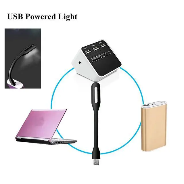 Alt view image 6 of 6 - Mini Flexible Light, Portable USB Led Reading Night Lamp for PC Laptop Computer Notebook Power Bank - 2 Pack (Black)