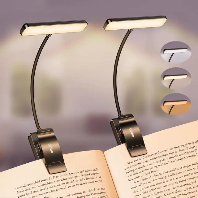 Main image of 2 Pack 19 LED Rechargeable Book Light for Reading in Bed with Memory Function-Eye Caring 3 Color Temperatures,Stepless Dimming Brightness,90 Hrs Runtime Clip on Light for Book Lovers
