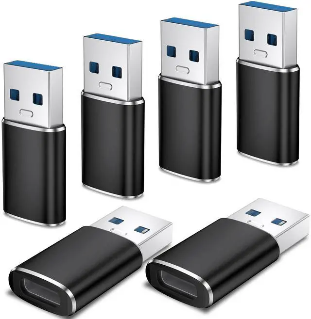 Main image of 6 Pack USB C Female to USB Male Adapter, Type C to USB A Charger Cable Converter for iPhone 11 12 13 14 15 16 17 Pro Max, iPad Pro Air 4 Mini 6, Samsung Galaxy S25 S24 S23 S22, Google Pixel (Black)