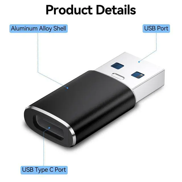 Alt view image 3 of 7 - 6 Pack USB C Female to USB Male Adapter, Type C to USB A Charger Cable Converter for iPhone 11 12 13 14 15 16 17 Pro Max, iPad Pro Air 4 Mini 6, Samsung Galaxy S25 S24 S23 S22, Google Pixel (Black)